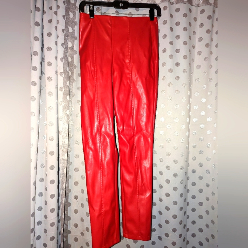 Red Faux Leather Pant S